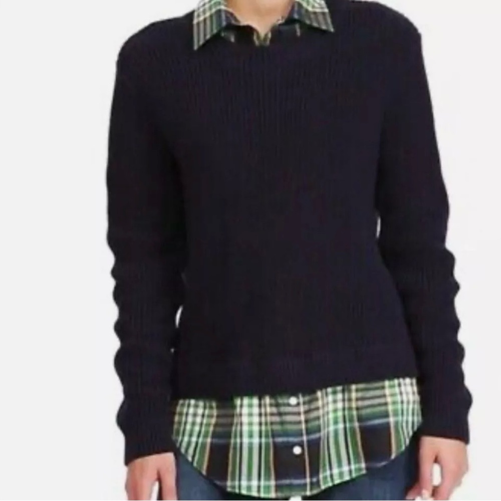 Ralph Lauren cable knit layered sweater size small navy crew neck pullover
